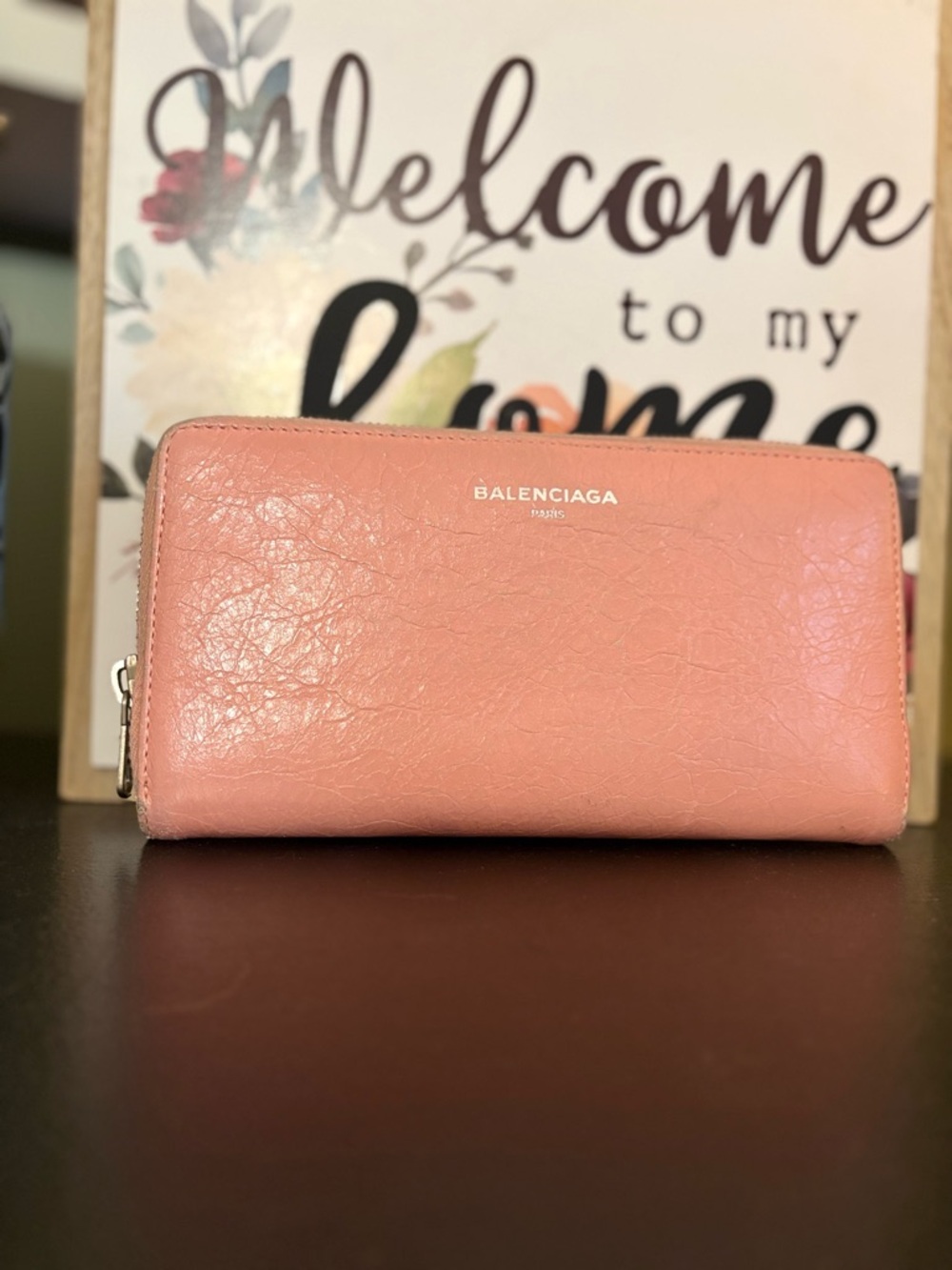 🩷 Balenciaga Coral Pink Leather Zip-Around Wallet